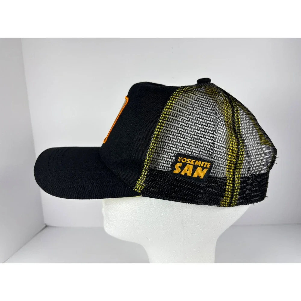 Looney Tunes Yosemite Sam Trucker Hat Black Yellow Mesh Snapback Cap